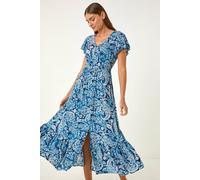 Roman Paisley Print Crinkle Maxi Dress In Navy Navy 20