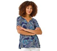 Roman Paisley Print Gathered Stretch Top In Blue Blue 18