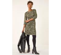 Roman Paisley Print Pocket Shift Stretch Dress In Olive Olive 16