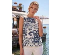 Roman Originals Paisley Print Shell Top for Women UK - Ladies Everyday Holiday Spring Summer Round Neckline Comfy Soft Evening Vacation Work Party - Navy - Size 12