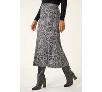 Roman Originals Floral Print Paneled Tulip Skirt for Women UK - Ladies Everyday Autumn Winter Comfy Soft Evening Vacation Work Party Night Out - Grey Paisley - Size 14