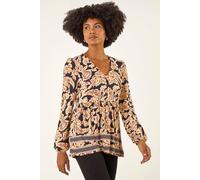 Roman Paisley Print Tunic Top In Black Black 10