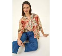 Roman Paisley Print V-Neck Blouse In Pale Orange Pale Orange 12