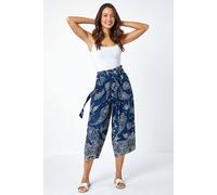 Roman Originals Culotte Trousers for Women UK - Ladies Wide Leg Cropped Pants Tie Detail Bottoms Vintage Retro Smart Flared Slimming High Waist 1940s Party Regular - Navy & White - Size 20