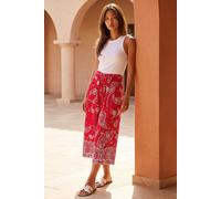 Roman Originals Culotte Trousers for Women UK - Ladies Wide Leg Cropped Pants Tie Detail Bottoms Vintage Retro Smart Flared Slimming High Waist 1940s Party Regular - Red & Ivory - Size 18