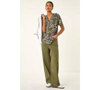 Roman Women's Paisley Print Zip Front Top in Khaki | Size: 14 Roman Khaki 14