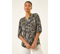 Roman Paisley Puff Print Stretch Shirt In Khaki Khaki 12