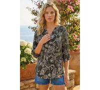 Roman Women's Paisley Puff Print Stretch Shirt in Khaki | Size: 12 Roman Khaki 12