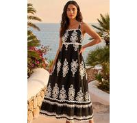 Roman Paisley Ric Rac Maxi Dress In Black Black
