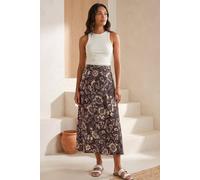 Roman Jersey Skirt for Women UK - Ladies Midi Maxi Floral Animal Print Autumn Winter Swing Smart Casual Office Cocktail Party Going Out Evening Holiday Cruise - Paisley Swirl Chocolate - Size 16