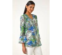 Roman Paisley V-Neck Blouse In Blue Blue 16