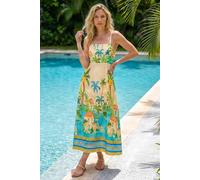 Roman Palm Landscape Midi Dress In Cream Cream