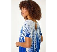 Roman Palm Leaf Print Crew Neck Tee In Royal Royal