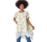 Roman Originals Asymmetric Tunic Top for Women UK - Ladies Tee Shirt T-Shirt Spring Summer Casual Longline Hanky Hem Short Sleeve Round Neck Lightweight Holiday Work T-Shirts - Olive - Size 10