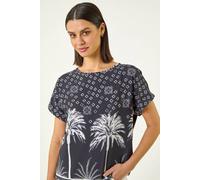 Roman Palm Print Jersey Back Top In Black Black 12