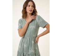 Roman Palm Print Textured Midi Dress In Light Green Light Green 12