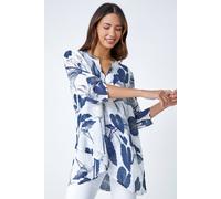Roman Palm Print V-Neck Wrap Hem Tunic Top In Navy Navy 18