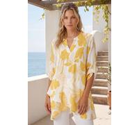 Roman Originals Foral Print Tunic Top for Women UK Ladies Casual Shirt Smart Blouse Asymmetric Wrap Hem Spring Summer Holiday Party Beach Cruise 3/4 Sleeve Longline Oversized - Yellow - Size 14