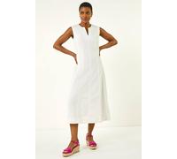Roman Originals Denim Dress for Women UK - Ladies Jean Tunic Shift Cotton Panneled Midi A-Line Linen Smock Casual Knee Length Sleeveless Summer Straight Dresses - White - Size 20