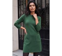 Roman Women Shift Dress with Pockets - Ladies Autumn Winter Tunic 3/4 Length Sleeve Knee Length Smart Casual Office Work Cocktail Party Round Neckline Comfy Soft - Dark Green - Size 14
