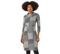 Roman Patchwork Cowl Neck Button Detail Dress In Grey Grey 10