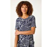 Roman Patchwork Mono Print Tunic Top In Navy Navy 12