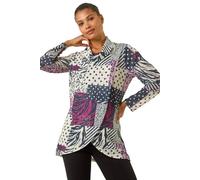 Roman Patchwork Print Cowl Neck Top In Burgundy Burgundy 10