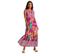 Roman Patchwork Shimmer Smock Tiered Midi Dress for Women UK Ladies Spring Everyday Summer Holiday V-Neckline Comfy Sleeveless Soft Button Down Frock Beach Vacation - Purple - Size 10