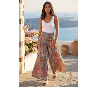 Roman Originals Animal Shirred Palazzo Stretch Trouser for Women UK - Ladies Everyday Holiday Spring Summer Comfy Soft Evening Vacation Work Party - Light Pink - Size ONE