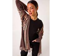 Roman Patterned Fringe Hem Cardigan In Brown Brown 12