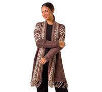 Roman Patterned Fringe Hem Cardigan In Brown Brown 14
