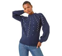 Roman Pearl Embellished Cable Knit Jumper In Midnight Midnight 14