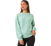 Roman Originals Pearl Embellished Cable Knit Jumper for Women UK - Ladies Everyday Autumn Winter Round Neckline Comfy Soft Evening Vacation Work Party Night Out - Steel Blue - Size 16
