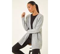 Roman Women Chunky Knitted Cardigan with Pockets - Ladies Oversized Longline Loose Casual Soft Cable Knit Knitwear Autumn Winter Wool Boho Comfortable Day Cardigans - Petite Grey - Size 14
