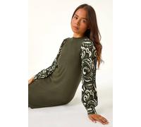 Roman Petite 2 In 1 Contrast Print Shift Dress In Khaki Khaki 14