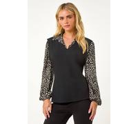 Petite 2 in 1 Contrast V-Neck Top Roman Black 16