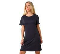 Roman Petite A-Line Pocket Stretch Dress for Women UK - Ladies Everyday Autumn Winter Round Neckline Comfy Soft Evening Vacation Work Party Night Out - Petite Navy - Size 18