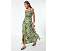 Roman Petite Abstract Bardot Maxi Dress In Green Green 12