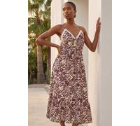 Roman Women's Petite Abstract Crochet Trim Dress in Chocolate | Size: 14 Roman Chocolate 14