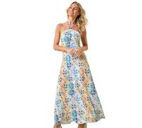 Roman Petite Abstract Gathered Halter Maxi Dress for Women UK - Ladies Everyday Holiday Spring Summer Comfy Soft Evening Vacation Work Party - Petite Pink - Size 14