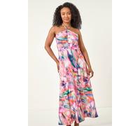 Roman Women's Petite Abstract Gathered Halter Maxi Dress in Pink | Size: 18 Roman Pink 18