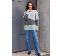 Roman Petite Abstract Knit Jumper for Women UK - Ladies Everyday Autumn Winter Round Neckline Comfy Soft Evening Vacation Work Party Night Out - Petite Grey - Size 10
