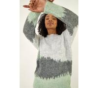 Roman Petite Abstract Knit Jumper for Women UK - Ladies Everyday Autumn Winter Round Neckline Comfy Soft Evening Vacation Work Party Night Out - Petite Grey - Size 14