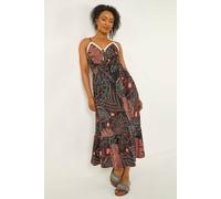 Roman Petite Abstract Leaf Crochet Trim Dress In Black Black