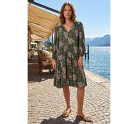 Roman Petite Abstract Leaf Tiered Smock Dress In Khaki Khaki