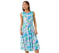 Roman Petite Abstract Pleated Midi Dress In Blue Blue 16