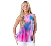 Roman Petite Abstract Pleated Vest Top for Women UK - Ladies Everyday Holiday Spring Summer Round Neckline Comfy Soft Evening Vacation Work Party - Petite Turquoise - Size 12