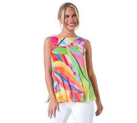 Roman Petite Abstract Pleated Vest Top for Women UK - Ladies Everyday Holiday Spring Summer Round Neckline Comfy Soft Evening Vacation Work Party - Petite Multi - Size 8
