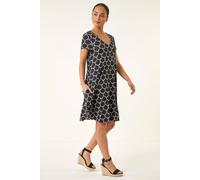 Roman Petite Abstract Pocket Swing Dress In Black Black