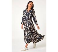 Roman Women's Petite Abstract Print Button Midi Dress in Black | Size: 18
